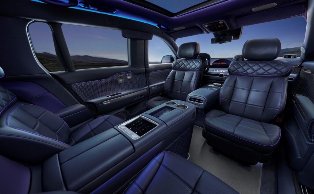 2028 Genesis GV90 Neolun First Edition second row with the front seats turned to face the rear